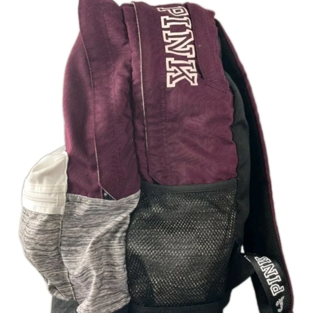 Victoria's Secret PINK Campus Backpack Burgundy White Gray Book Bag School Bag